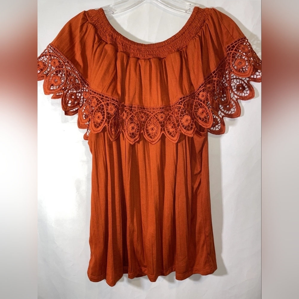 80 Park Blouse Burnt Orange Ruffle Accent Sleeveless